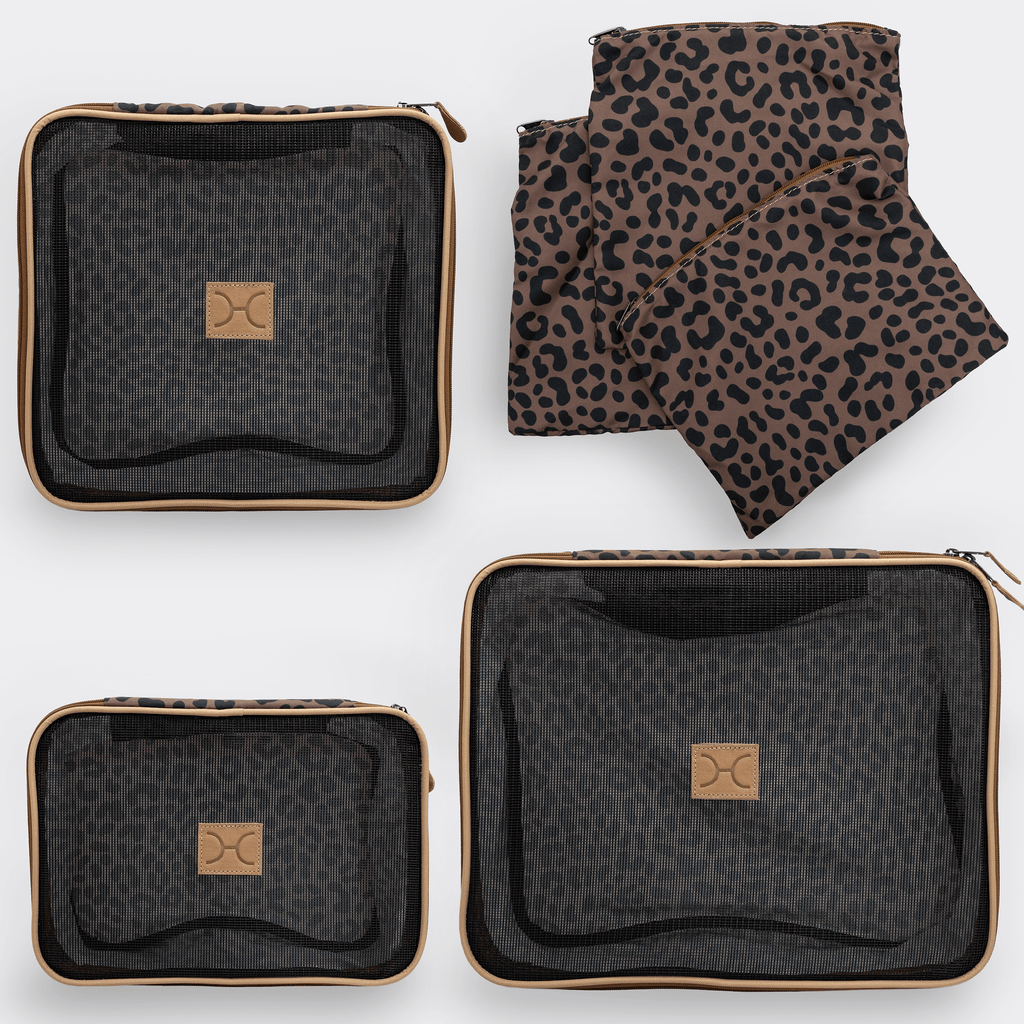 Thandana Travel Luggage Organiser Pods - 6 Piece Set | Cheetah - Coffee - KaryKase