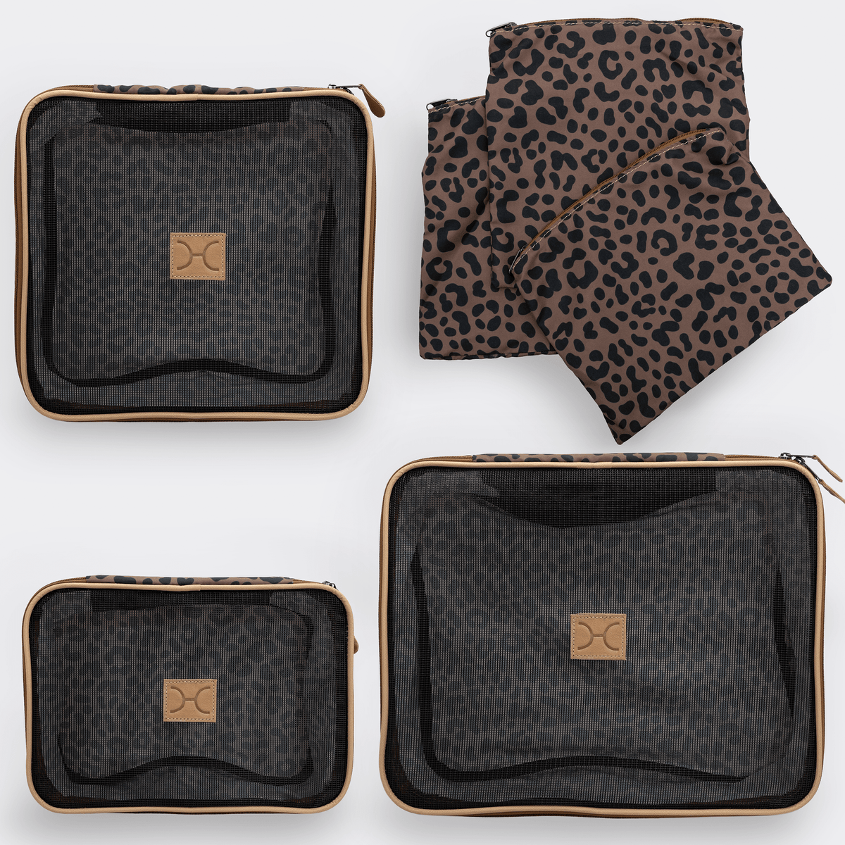 Thandana Travel Luggage Organiser Pods - 6 Piece Set | Cheetah - Coffee - KaryKase