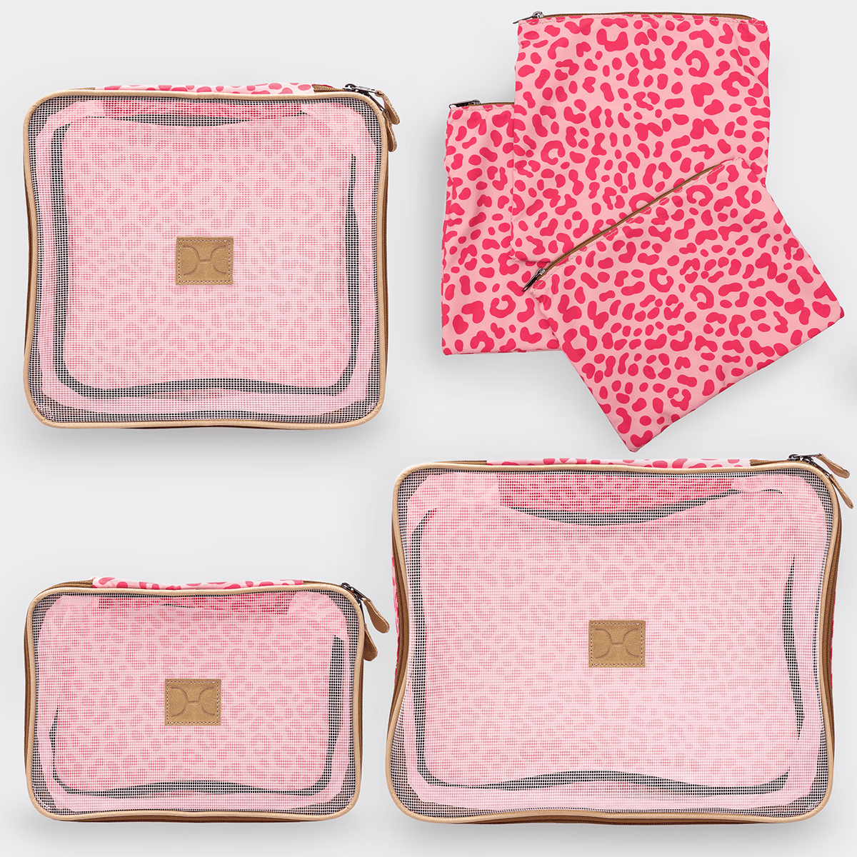 Thandana Travel Luggage Organiser Pods - 6 Piece Set | Cheetah - Pink - KaryKase